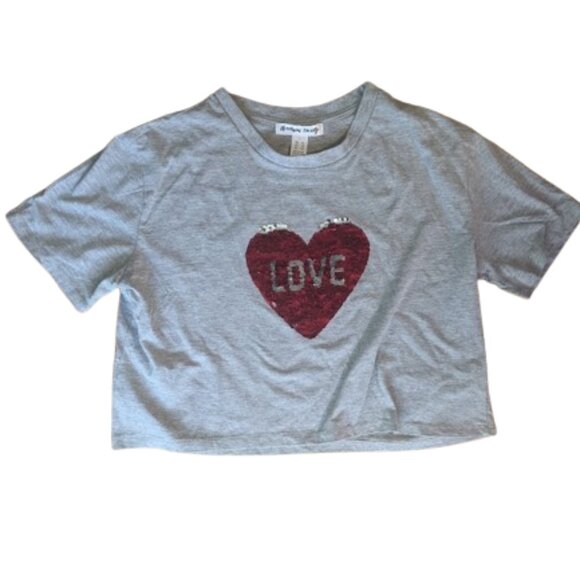 "Magic" Double Message Gray Cropped Top with Sequined Heart Size Medium - Picture 2 of 5